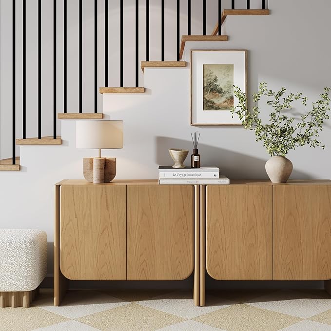 Nathan James Jacala Mid Century Modern Entryway Storage Cabinet with Doors, Living Room Accent Cabinet with Wood Frame, Raw Oak