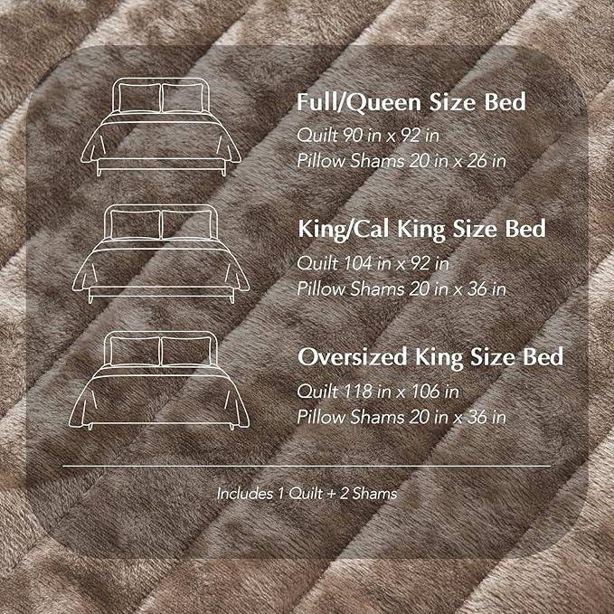 EVERGRACE Velvet Quilt Set California King 118'' x 106'', Luxurious Soft Striped Channel Bedding Set, Lightweight Velvet Comforter for All Season, Oversized Bedspread Coverlet w/ 2 Shams, Mocha Brown