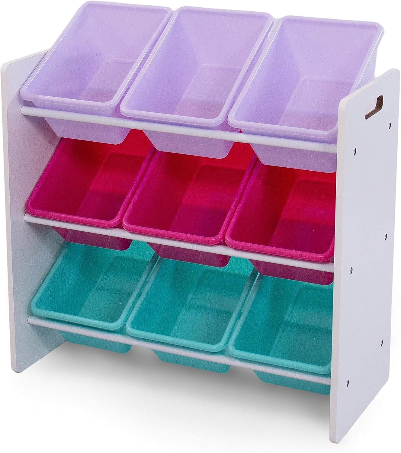 Humble Crew 9-Bin Toy Organizer – Forever Natural White/Pink/Purple/Aqua Plastic Bins, 3-Tier Storage Solution for Kids' Playrooms and Nurseries