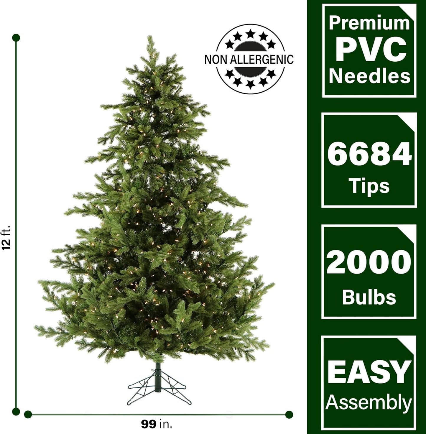 Fraser Hill Farm 12-Ft. Foxtail Pine Artificial Christmas Tree with White Incandescent Smart Lights and Stand, Prelit Foldable Fake Tree with Realistic Foliage for Home Decoration