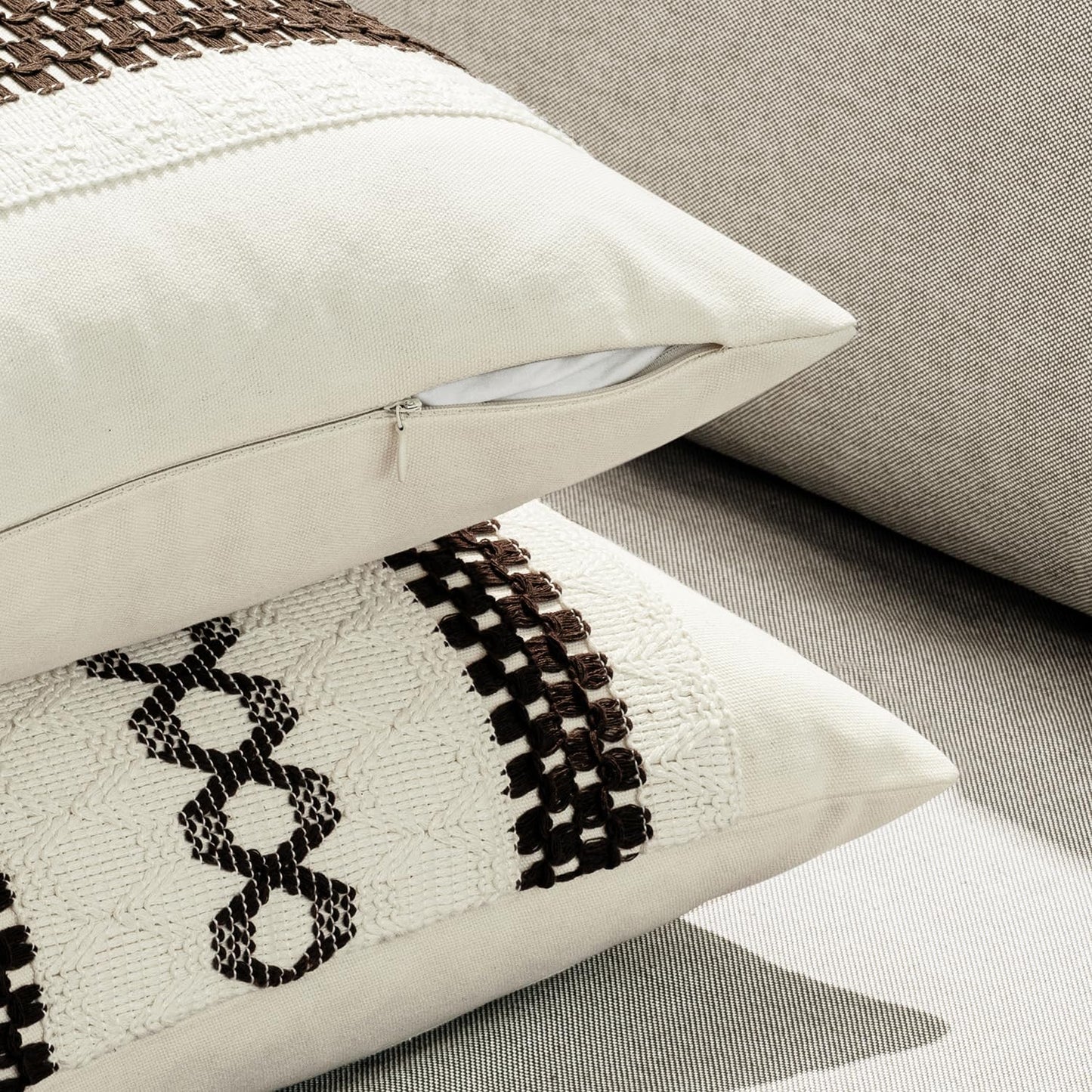 MIULEE Set of 2 Dark Brown Boho Decorative Pillow Covers 18x18 Inch Farmhouse Rustic Couch Throw Pillows Modern Spring Cotton Cushion Covers Retro Cute Macrame Woven Home Decor for Bed Sofa Chair