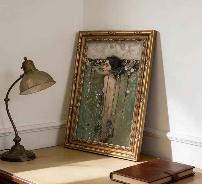 Vintage Gold Framed Ophelia Wall Art, Romantic Victorian Gothic Oil Painting Canvas Print, Dark Academia Wall Decor, Antique Woman Portrait Picture, Moody Floral Poster Artwork for Living Room Bedroom