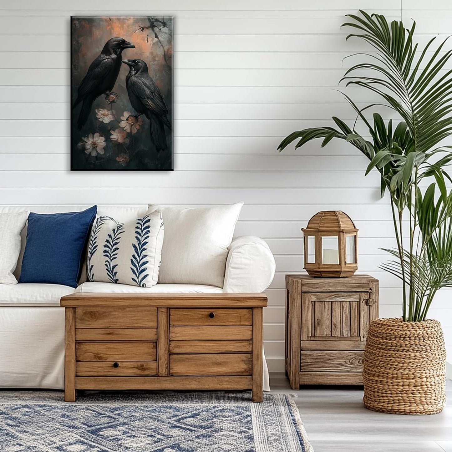 OAAPITI Birds Canvas Wall Art Black Couple Crow Picture Print Vintage Gothic Raven Artwork for Living Room Halloween Home Wall Decor(Artwork-7,24"x36")