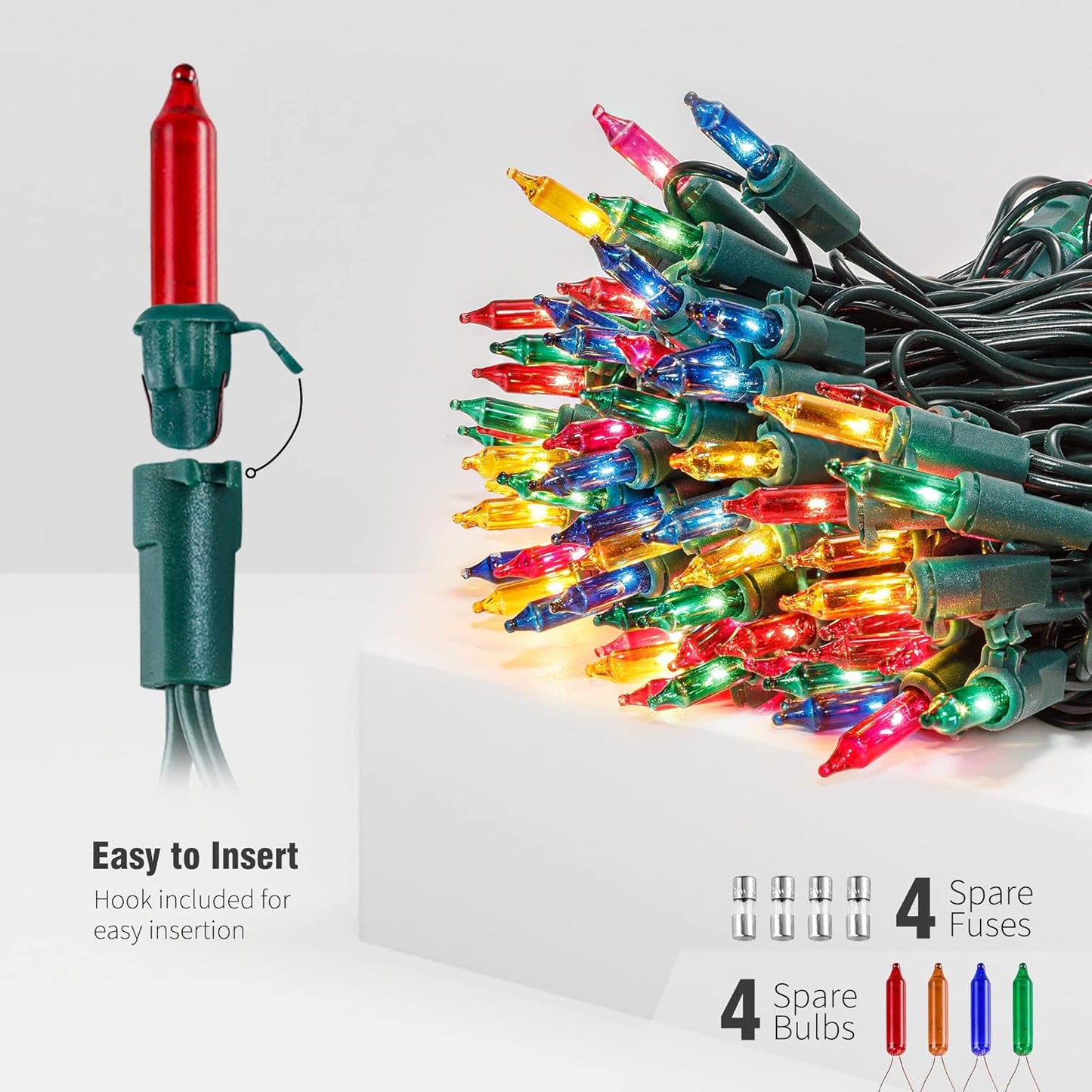 Hopolon Christmas Lights Multicolor,2PACK 13 Feet 50Count Incandescent Christmas Tree Lights with Green Wire,Connectable Mini Lights Set for Indoor,Outdoor,Holiday,Home,Party,Xmas,Easter,Multicolor