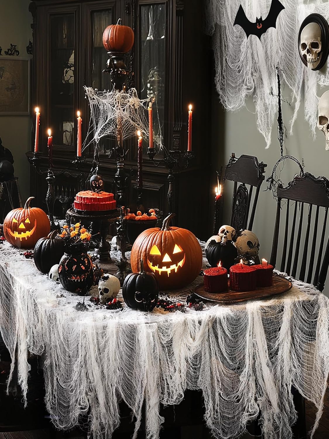 Biubee 5Pcs Halloween White Creepy Cloth- Spooky Gauze Fabric Cloth for Haunted Horror House Halloween Party Doorway Outdoors Decoration (30" ×72")