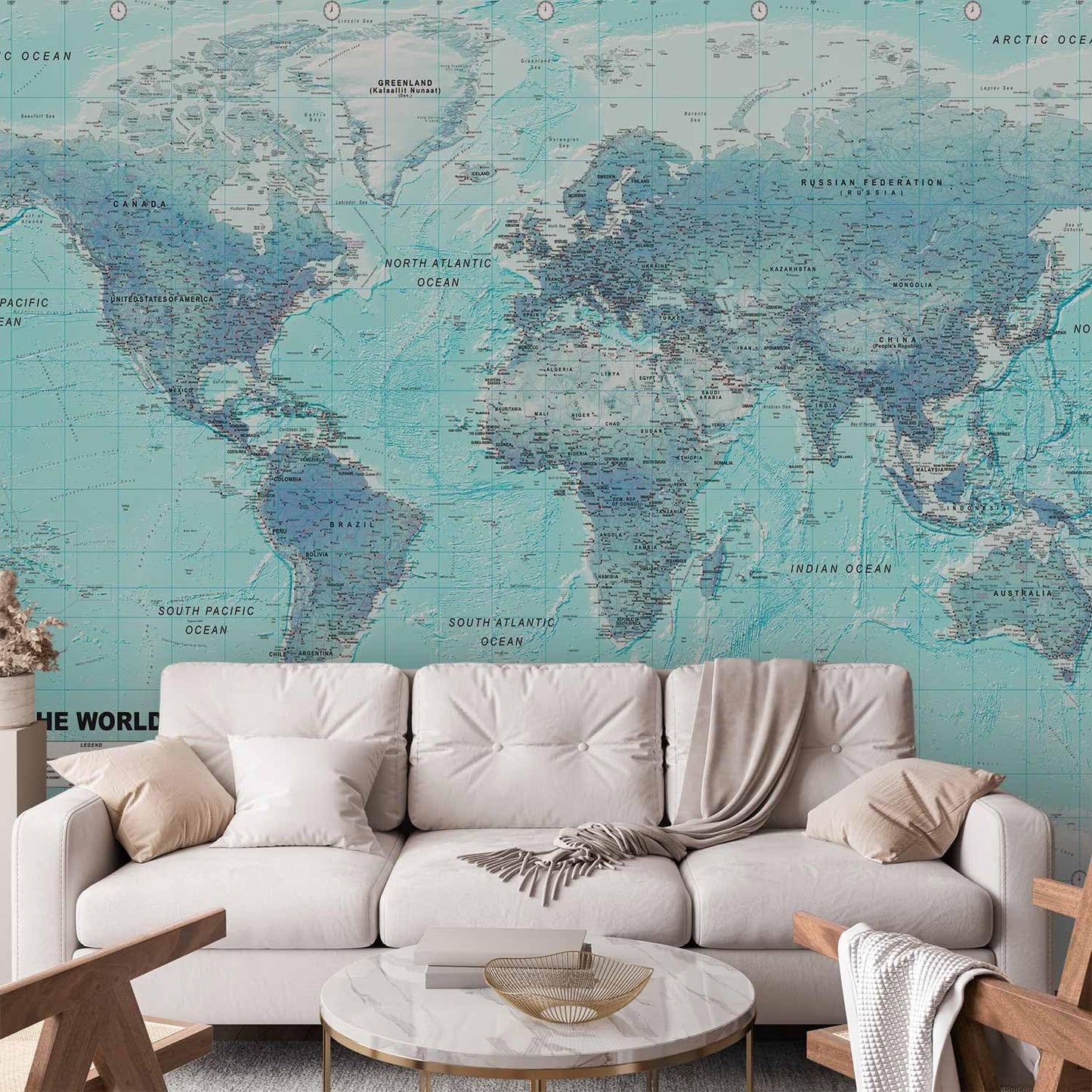 artgeist Wall Mural World Map 135x101 in - XXL Peel and Stick Self-Adhesive Wallpaper Removable Large Sticker Foil Wall Decor Print Picture Image Design Map of The World k-A-0091-a-b