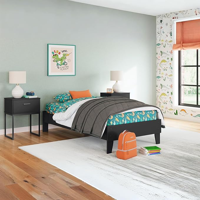 Signature Design by Ashley Socalle Casual Twin Platform Bed with Metal Slats, No Box Spring Needed, Black