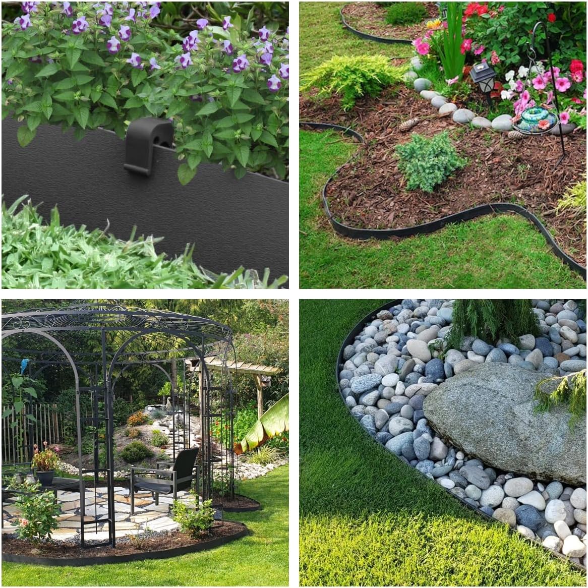 Black Plastic Garden Landscape Edging, 5” Tall Border Coil, Flexible and Strengthened with Anti-UV Treatment (20ft with 6pcs Stakes)