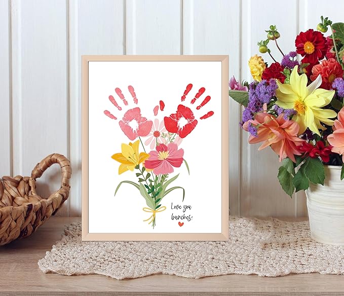 Love You Bunches Handprint Keepsake Card Making Kit, 10 Funny Personalized Mothers Day Cards Bulk for Mom from Daughter or Son, Mothers Day Birthday Family Gifts for New Parents, Gifts for Grandma
