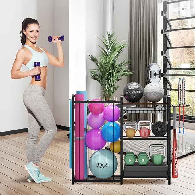 Garage Sports Equipment Organizer, Ball Storage for Gear and Toys, Large Capacity, Sports Organizer for Garage with Hooks and Baskets