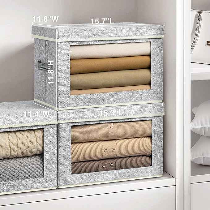 Storage Bins with Lids, 6 Pack Large Storage Cubes with Window, Closet Bins with Lids & Handles, Fabric Box for Organizing Clothes, Towels, Books, Blended