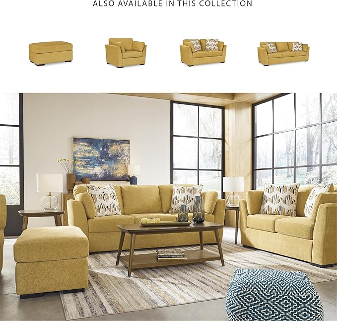 Signature Design by Ashley Keerwick Scandinavian Loveseat with 4 Toss Pillows, Yellow
