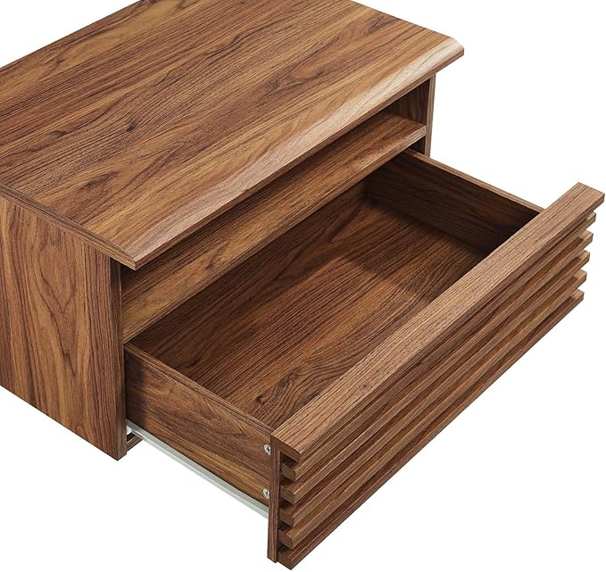 Modway Render Mid-Century Modern, Wall-Mount Nightstand, Walnut