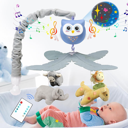 Baby Crib Mobile with Music and Lights for Boys Musical Mobile Animals for Crib Bassinet Girls Toys Hanging Portable Safari Nursery Decor Blue
