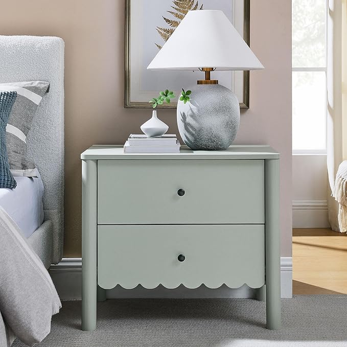 Modway Emmeline Scalloped 2-Drawer Nightstand in Sage