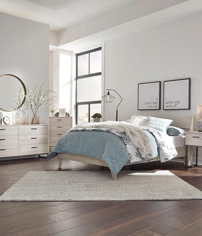 Signature Design by Ashley Socalle Casual Full Panel Platform Bed, Foundation or Box Spring Not Needed, Light Brown