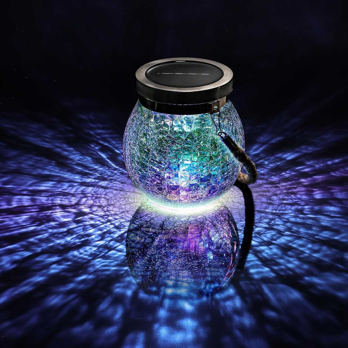 Gift for her him 2 Pack Solar Lanterns Waterproof Outdoor Iridescent Heavy Crackle Glass a Big LED Stainless Steel Lid 215% Solar for Women Mom Grandma Outdoor Table Lamps Garden Backyard Decor (2 Count)