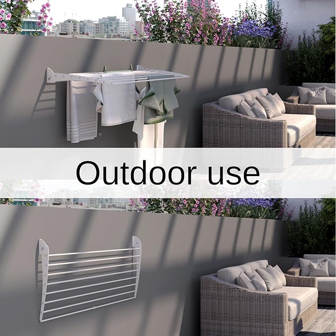 foxydry Fold, Wall Drying Rack, Vertical Drying Rack for Indoor and Outdoor Aluminium and Steel (White - Closing Down, 2X Fold 60)