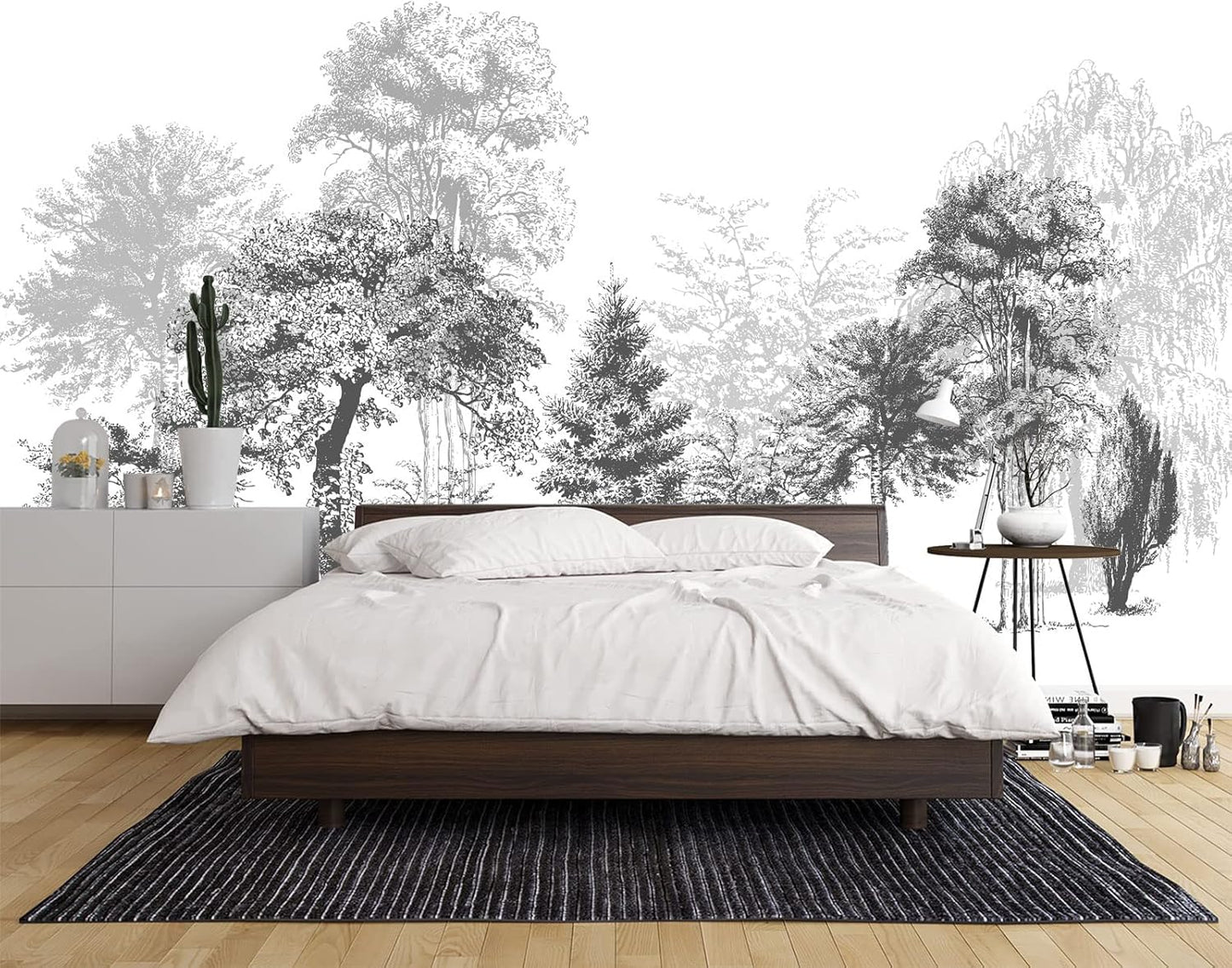 Black and White Oil Painting Forest Wall Mural Wallpaper for Bedroom 178" x 117"