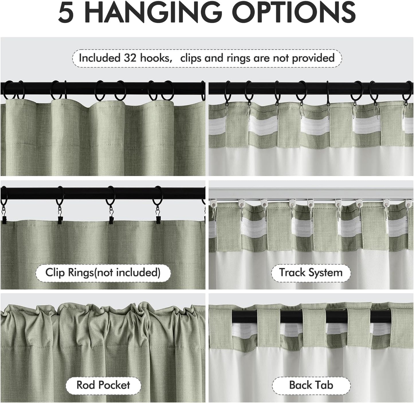 MIULEE 100% Blackout Curtains 84 Inch Long 2 Panels for Bedroom, Thick Luxury Faux Linen Black Out Curtain Room Darkening Back Tab Pleat Window Textured Drapes with Hooks for Living Room, Sage Green