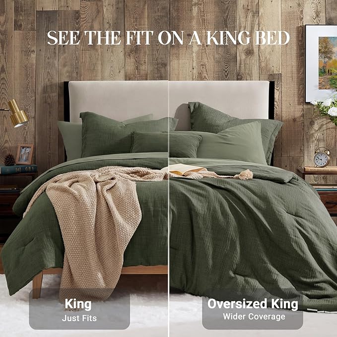 Geniospin King Size Comforter Set- 7 Piece Dark Green Textured King Bedding Set, Soft Solid Bed in a Bag for All Season, King Comforter Set with Sheets(Dark Green,102''x90'')
