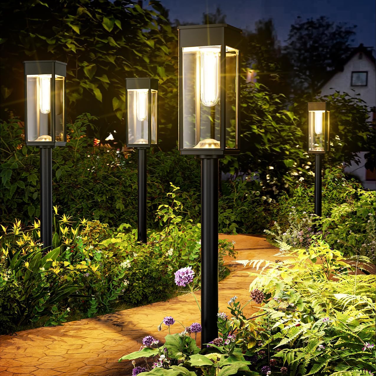 Solar Pathway Lights Outdoor,4 Pack Bright Solar Lights Outdoor,IP65 Waterproof Solar Garden Lights Solar Powered Landscape Lighting for Yard Patio Walkway Driveway Pathway (Warm White)