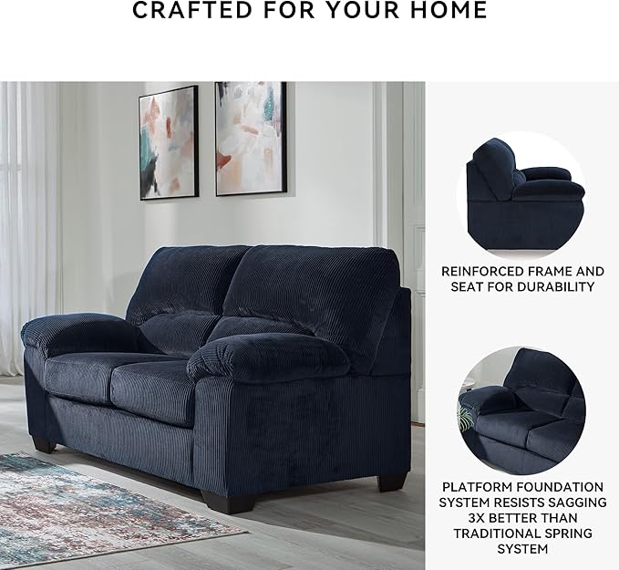 Signature Design by Ashley SimpleJoy Contemporary Loveseat for Living Room, Blue