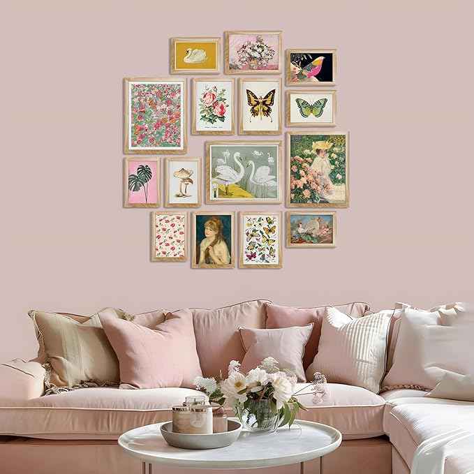 LANCHI95 15 Pcs FRAMED Eclectic Wall Decor, Colorful Eclectic Decor, Colorful Art, Girls Room, Vintage Wall Art Prints, Moody Maximalist Bedroom Decorations