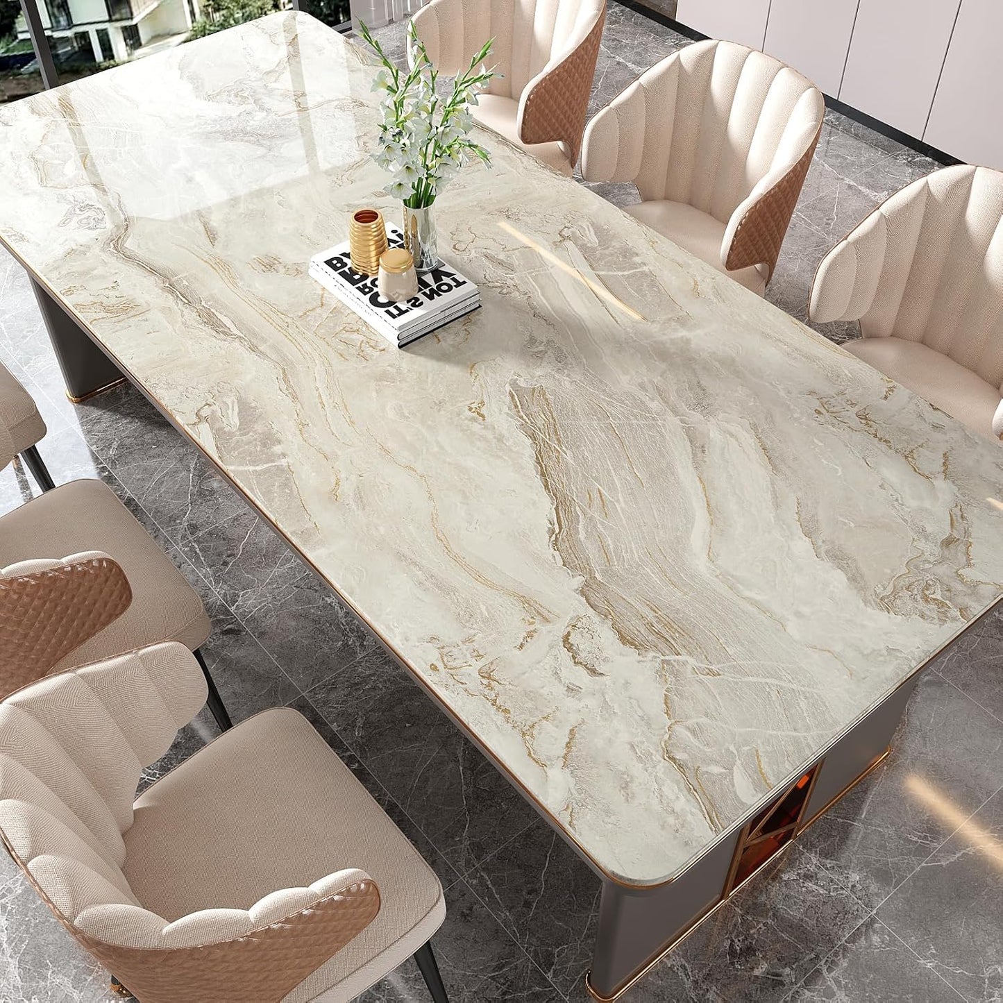 VEELIKE Glossy Beige Gold Liquid Marble Contact Paper for Countertops Waterproof Peel and Stick Countertops for Kitchen Marble Wallpaper 15.7''x354'' Self Adhesive Countertop Vinyl for Bathroom Walls