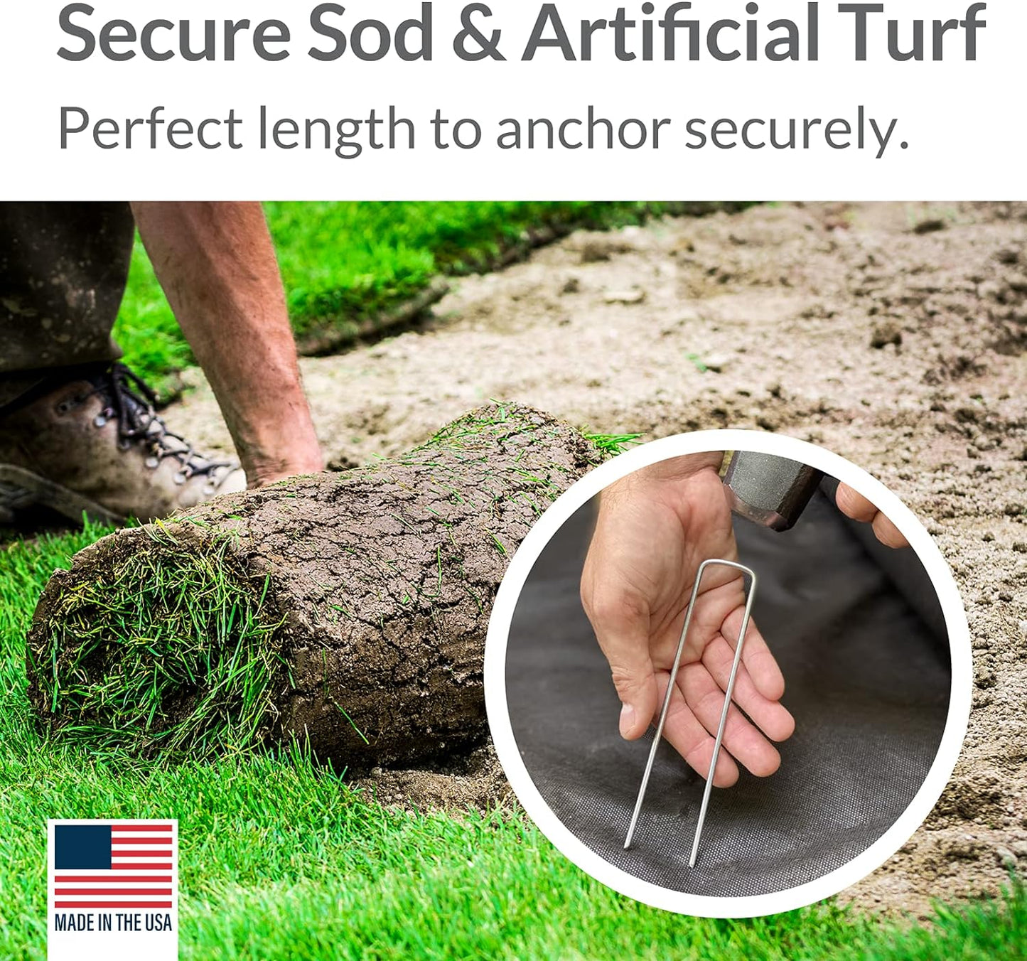 Pinnacle Mercantile USA Made 100 Pack Garden Landscape Staples Weed Barrier Fabric Stakes Galvanized 6 inch Pins Anti Rust Sod Staple 11 Gauge Steel