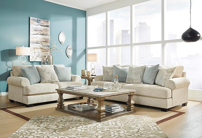Signature Design by Ashley Monaghan Vintage Sofa with Accent Pillows, Reversible Cushions and Rolled Arms, Beige