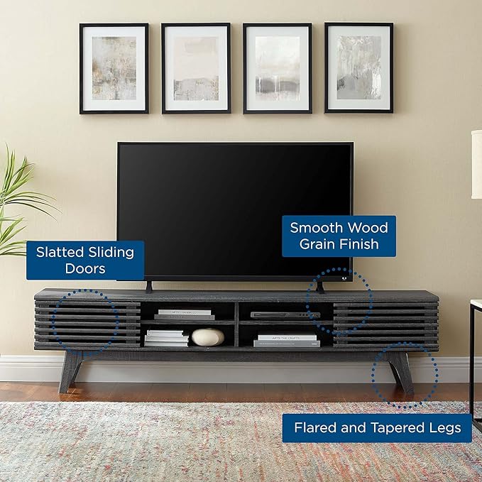 Modway Render Mid-Century Modern Low Profile 70 Inch Media Console TV Stand in Charcoal, 70"