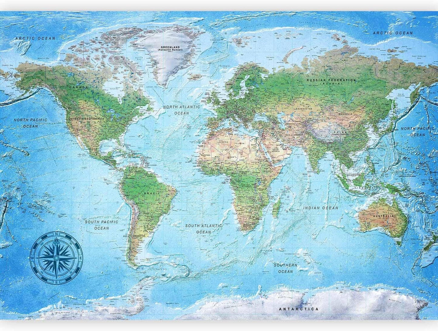 artgeist Premium Wall Mural World Map 118x83 in - XXL Non-Woven Wallpaper Fleece Wall Decor Photo Print Picture Image Design Home Map of The World k-A-0127-a-a