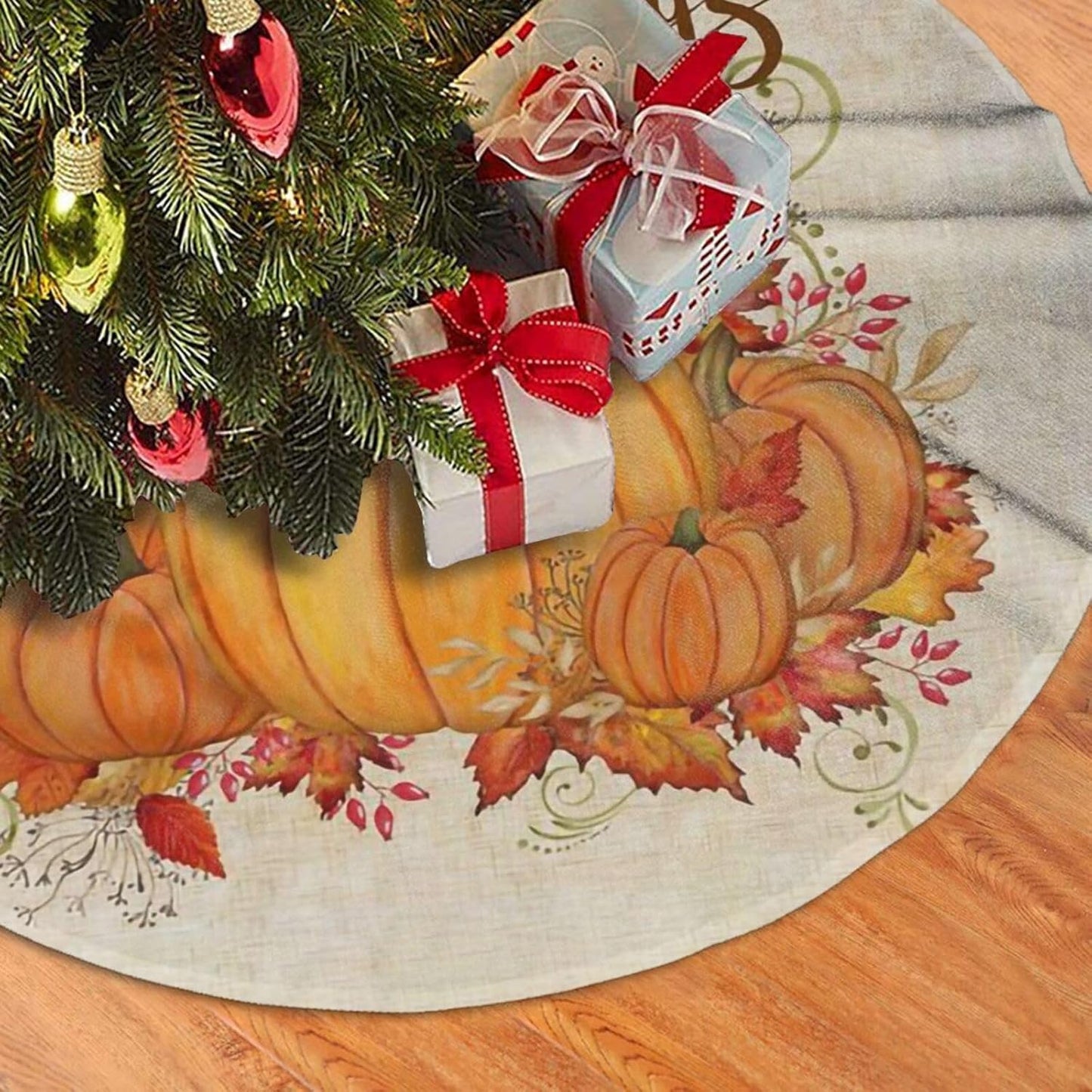 Christmas Tree Skirt,Fall Blessings Xmas Tree Skirt Rustic Farmhouse Tree Skirt for Christmas Decor Xmas Holiday Home Party Decorations36