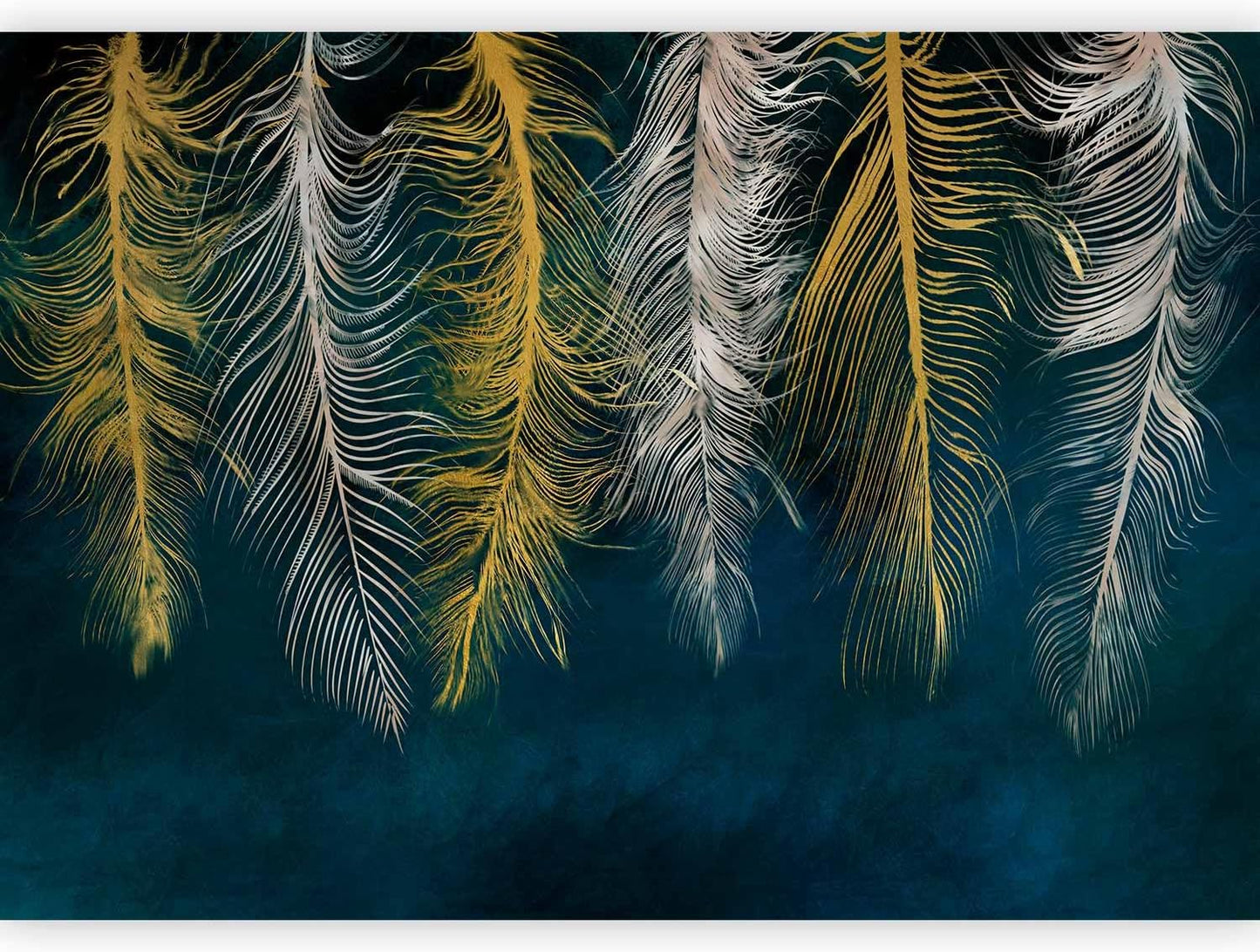artgeist Wall Mural Feather 116x83 in - XXL Peel and Stick Self-Adhesive Wallpaper Removable Large Sticker Foil Wall Decor Print Picture Image Design Abstract Beige Navy Blue b-A-0812-a-a