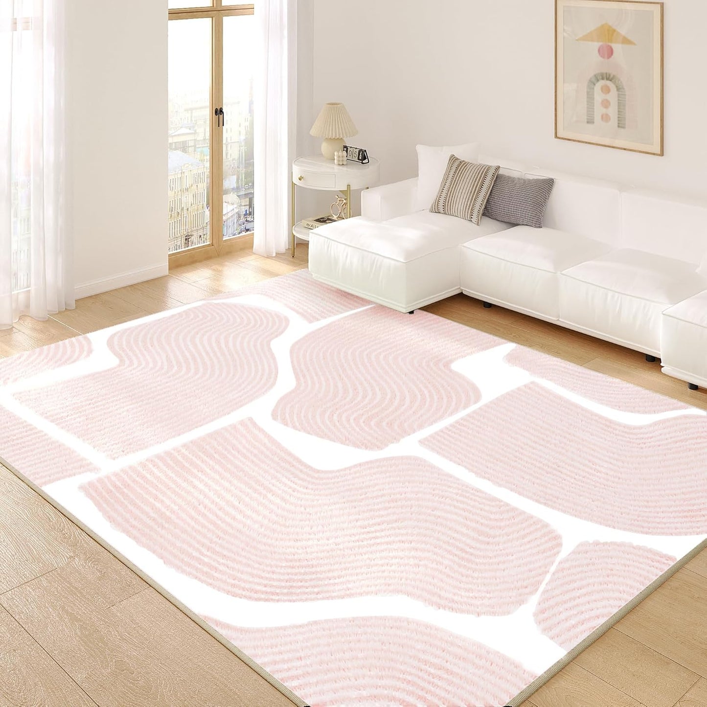 Ultra Soft Area Rug 6x9, Non Slip, Stain Resistant Living Room Rug, Washable Area Rugs for Living Room, Rugs for Bedroom, Modern Abstract Style (Pink, 6x9)