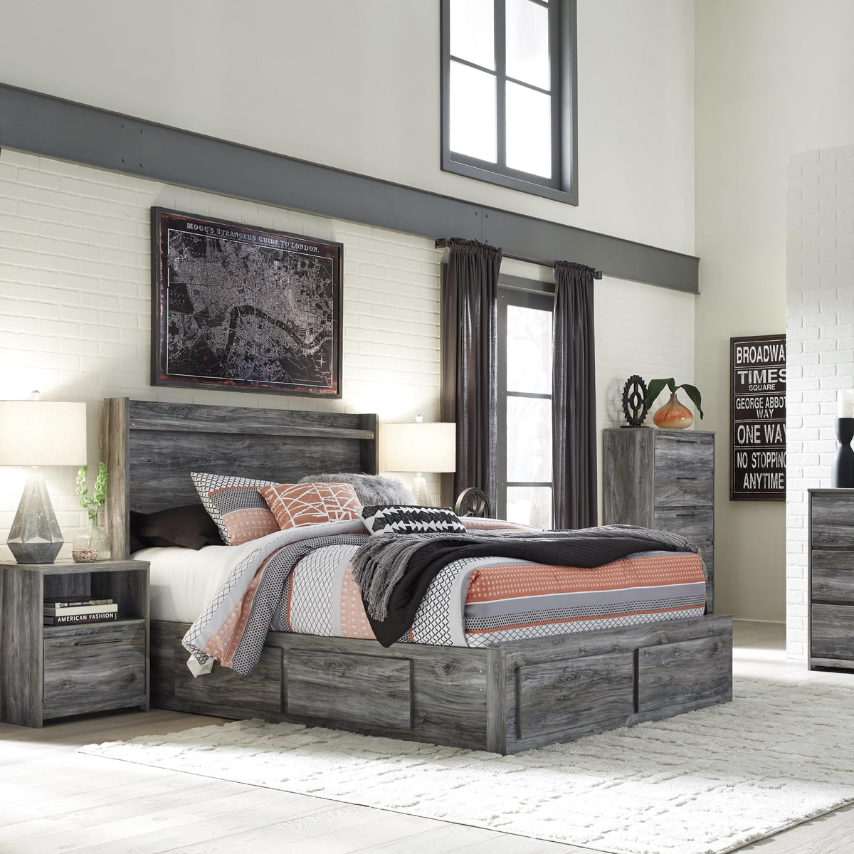 Baystorm Gray Queen Bed Frame with Storage