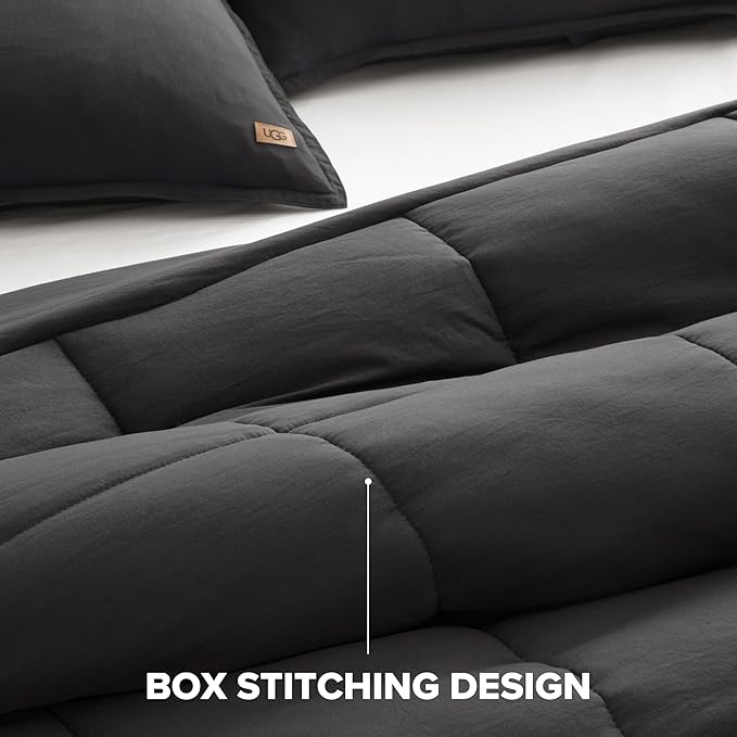 UGG Leonora Comforter Set with 1 Pillow Sham Lightweight Down Alternative Blanket Reversible All Season Washable and Hypoallergenic Bedding Set for College Dorm, Twin/Twin XL, Charcoal Grey