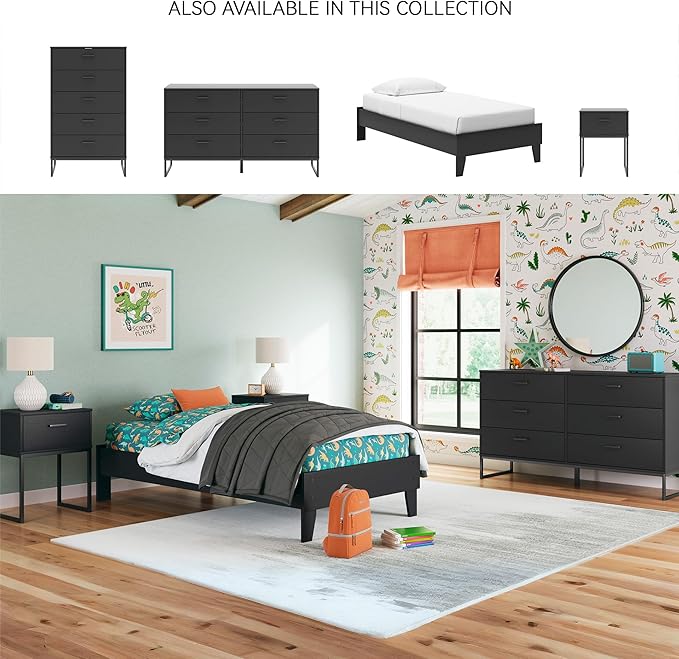 Signature Design by Ashley Socalle Casual Twin Platform Bed with Metal Slats, No Box Spring Needed, Black