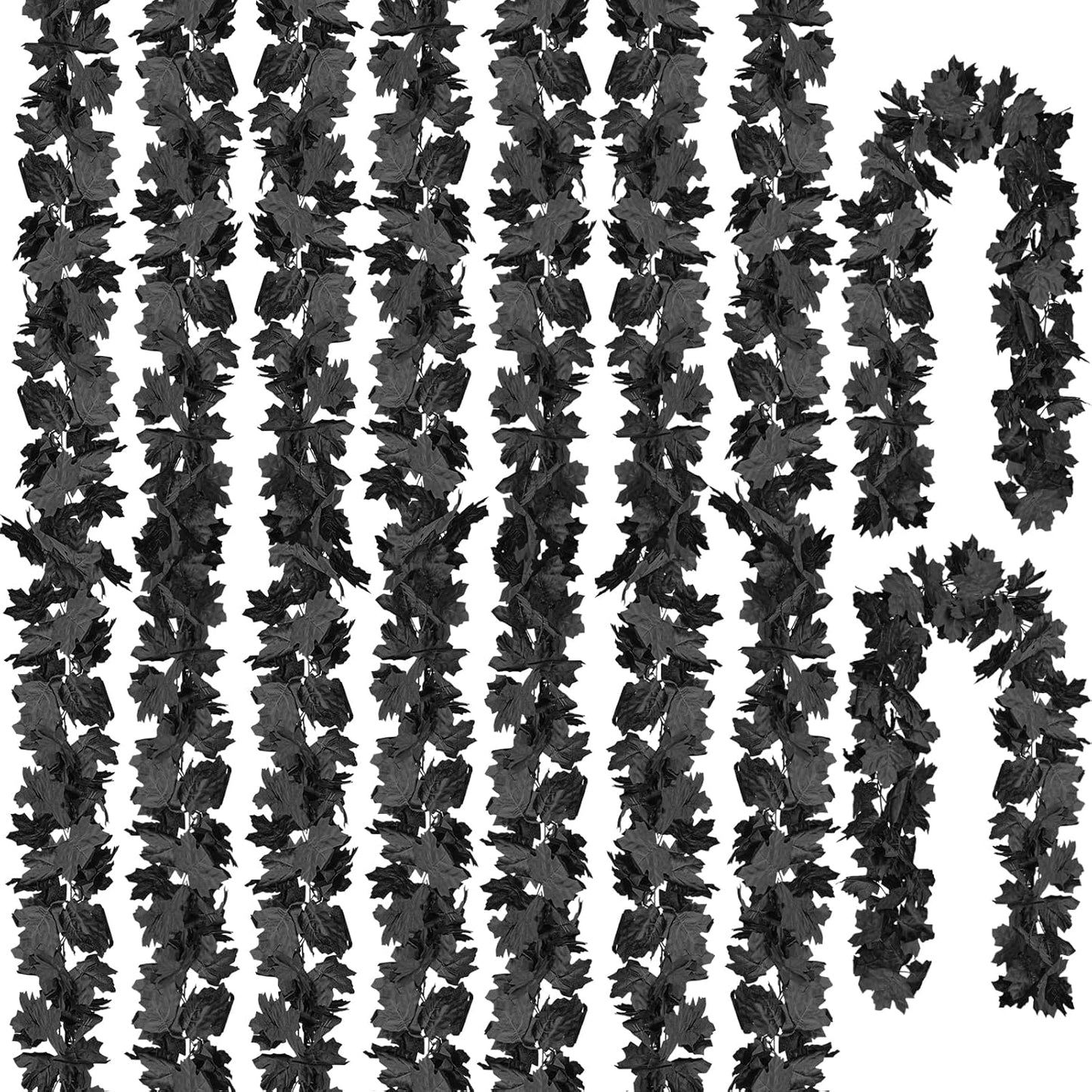 CQURE 9 Pack Black Fall Leaf Garland, Total 53.1Ft Halloween Garland Hanging Vines Artificial Fall Maple Leaves Thanksgiving Decor for Home Wedding Fireplace Christmas