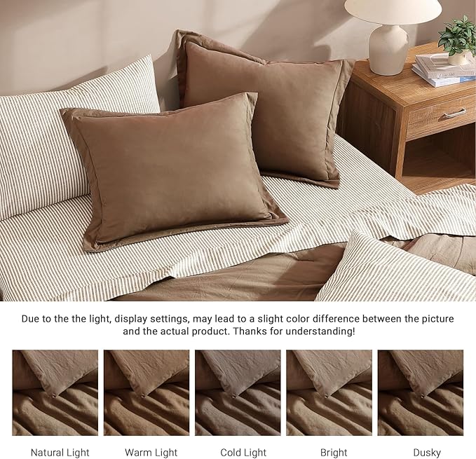 Monbix Queen Comforter Set - 7 Pieces Brown Prewashed Bed in a Bag Queen Bedding Sets with Comforters, All Seasons Ultra Soft Comforter Bed Set with Sheets,Pillowcases & Shams