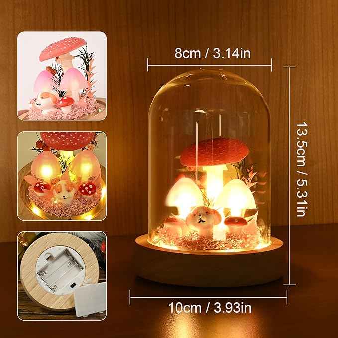 QUELIEN Mushroom Lamp,Mothers Day Mom Gifts for Mom,Light Up Mushroom in Glass Dome,Birthday Party Decorations,Ideal Birthday Gift,GirlfriendGift