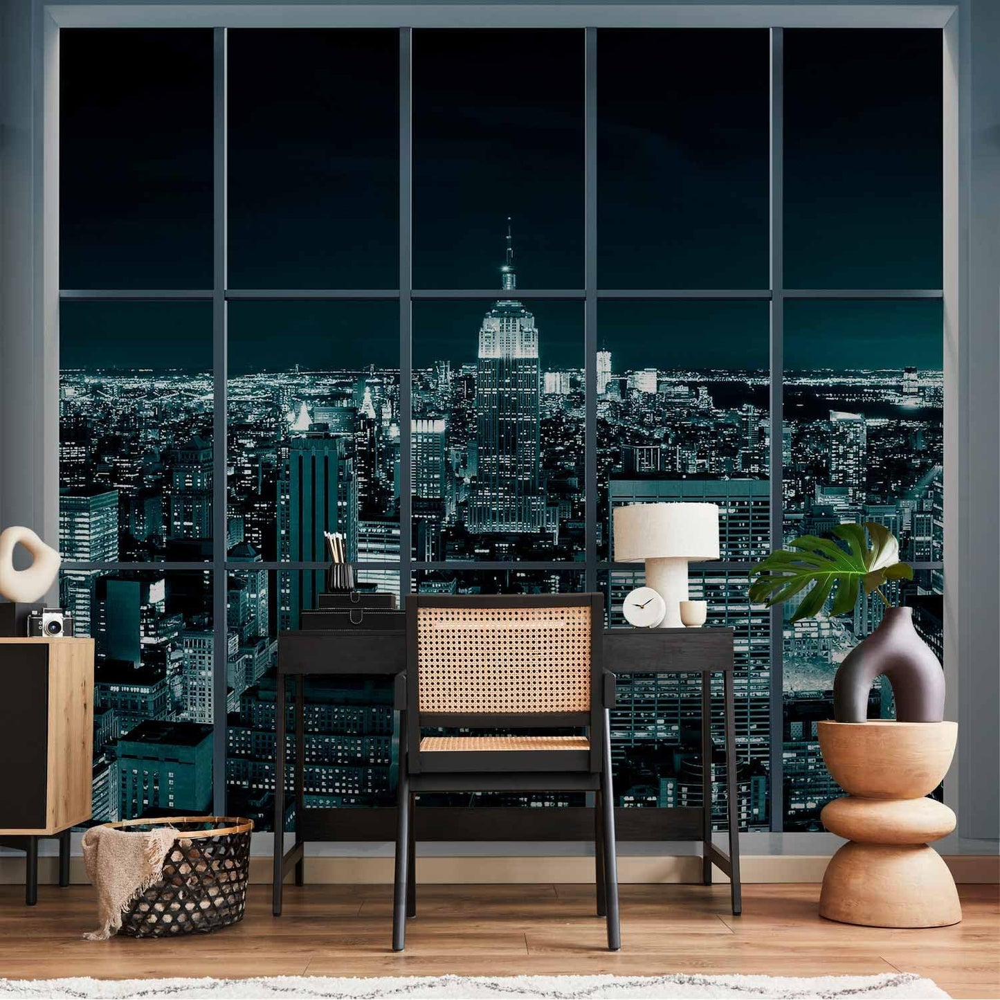 artgeist Wall Mural Peel and Stick New York City 212x98 in - XXL Self-Adhesive Corner Wallpaper Removable Large Sticker Foil Angle Wallpaper Wall Decor Night Window View Skyline c-A-0074-a-f