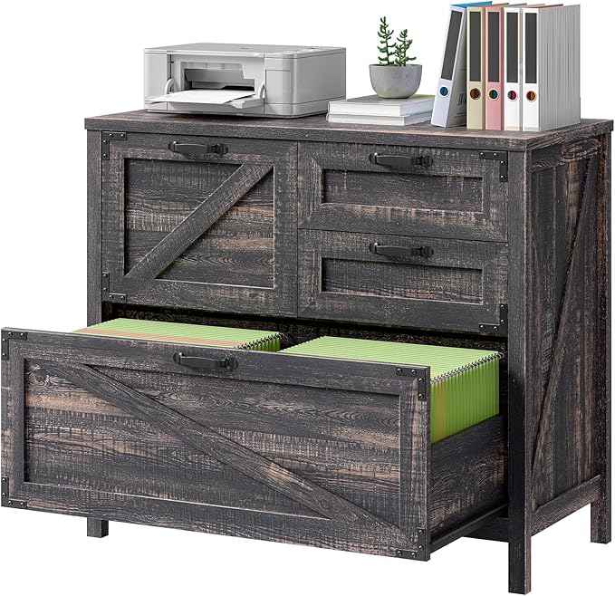 Vabches 4-Drawer Wood Lateral File Cabinet for Hanging Files Letter/A4/Legal Size, Large Farmhouse File Cabinets for Home Office, Printer Stand with Office Cabinets, Office Furniture, Dark Rustic Oak