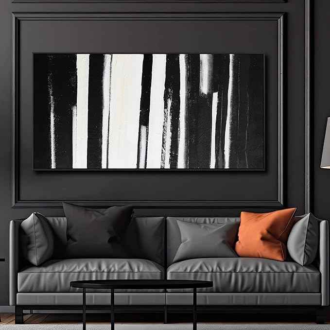 Abstract Wall Art Decor Modern paintings Wall Decorations Home Decor Wall Art Canvas Prints Black and White Minimalist Stripes Framed Artwork for Living Room Wall Bedroom Kitchen Office Decor 24×48 Inch