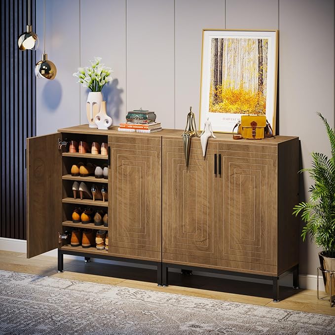 Tribesigns Shoe Cabinet with Doors, 20 Pairs Entryway Shoe Storage Cabinet with Shelves, 5-Tier Modern Free Standing Shoe Racks Storage Organizer for Closet, Living Room, Bedroom (Light Brown)