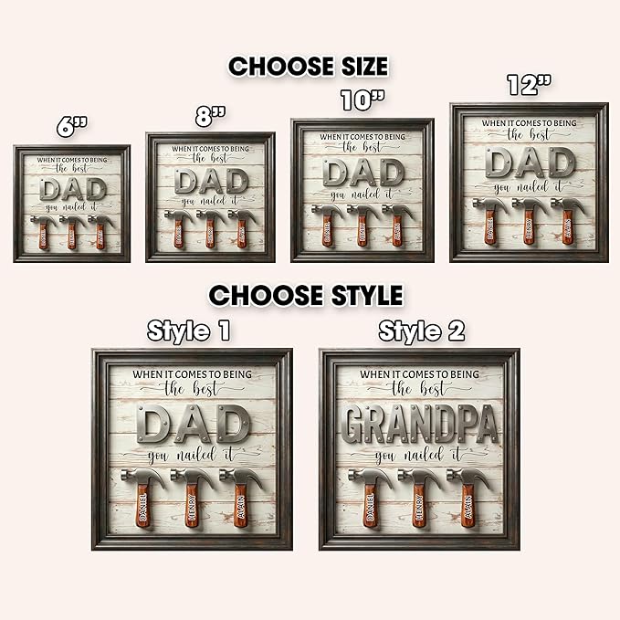 Personalized Fathers Day Dad Gifts from Daughters Sons, Best Dad You Nailed It Sign Custom Father's Day Plaque, Daddy Birthday Gift for Dads, Stepdad, Grandpas, Family Keepsake with Kids Names