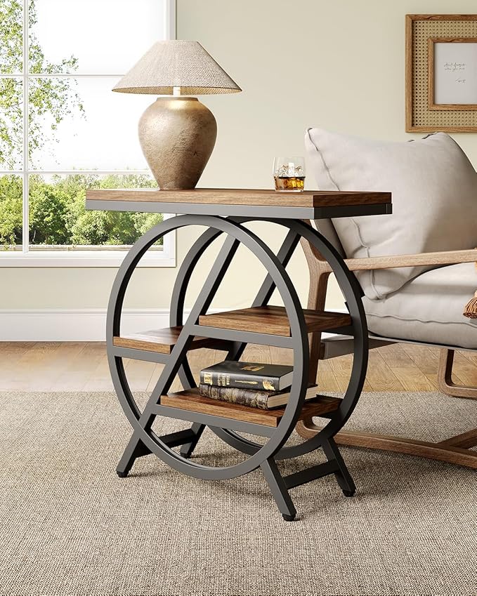 LITTLE TREE End Table, Set of 2 Narrow Side Table with 4-Tier Large Storage Space, Modern Bedside Table for Living Room, Home Office, Bedroom, Brown