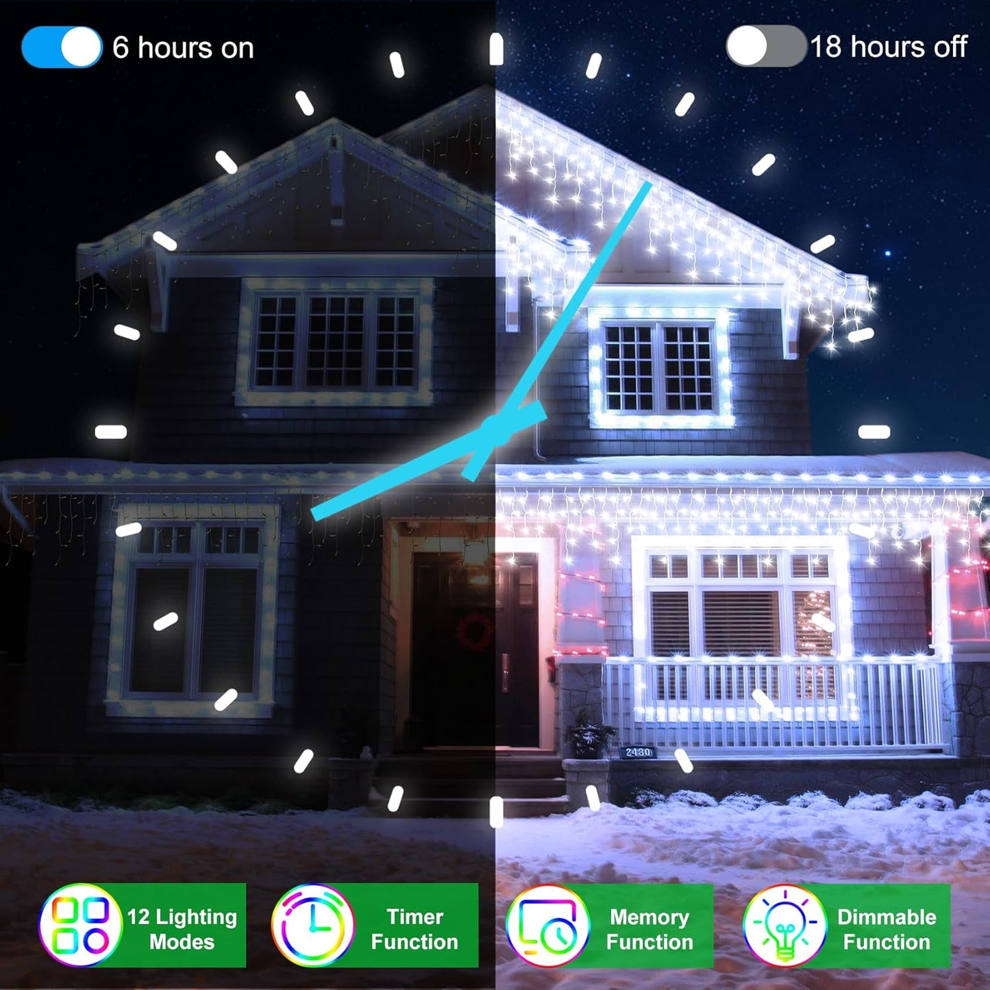 66FT 666 LED Outdoor Christmas Lights - 148 Ice Drops, 12 Pro Modes with Timer Memory & Brightness, Waterproof Hanging Ice String Light for Holiday Wedding Garden Fence House Decor (Cool White)