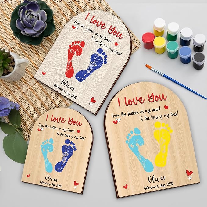 Personalized Handprint Wooden Sign Gift for Baby Showers, DIY Baby Footprint Kit with Paints, Art Craft Newborn Keepsake, Gift for New Mom, Parents, Grandparents, Mothers Fathers Day, Valentines